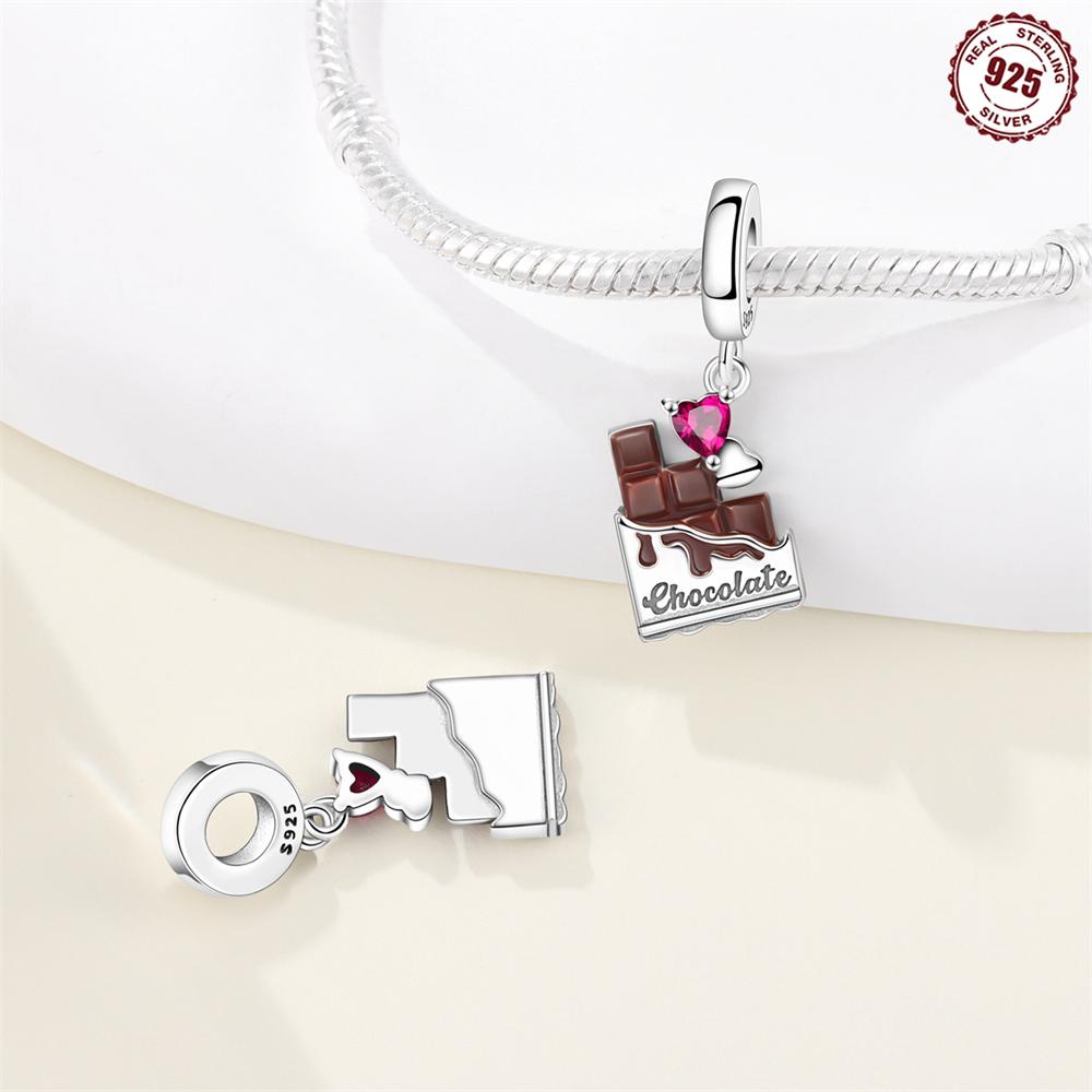 Copper Food Drink Strawberry Ice Cream Heart Coffee Charms Beads Pendant For Original Bracelet Woman Girl Jewelry