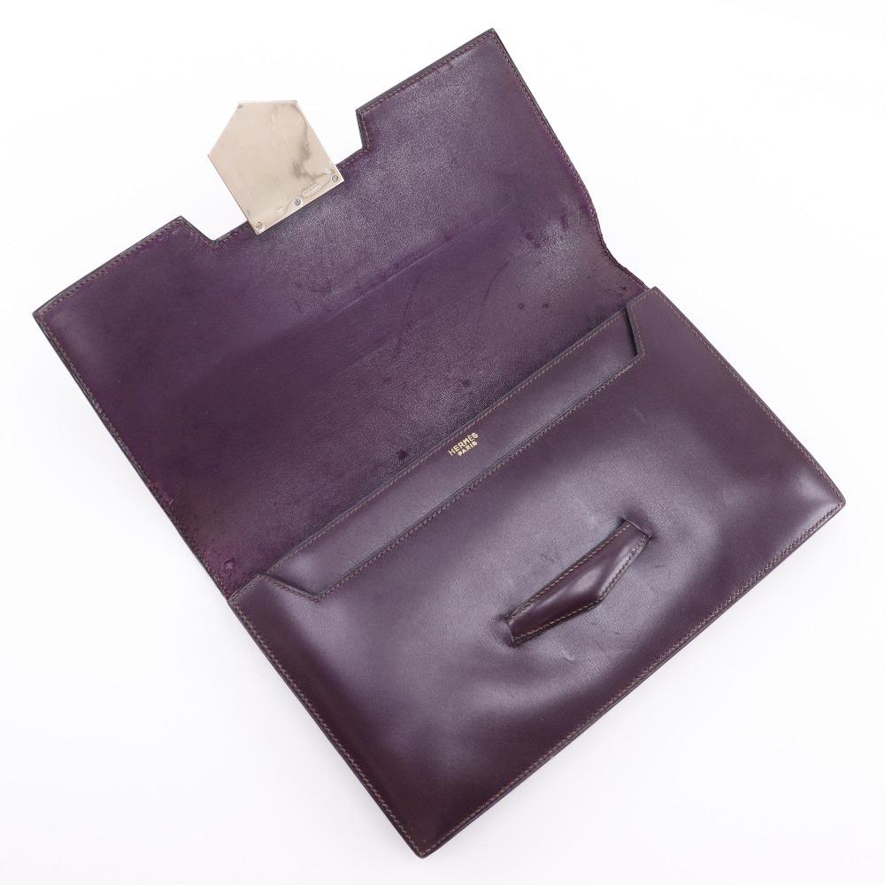Hermes Fako Clutch Bag Vintage Bordeaux Box Carf Women Used
