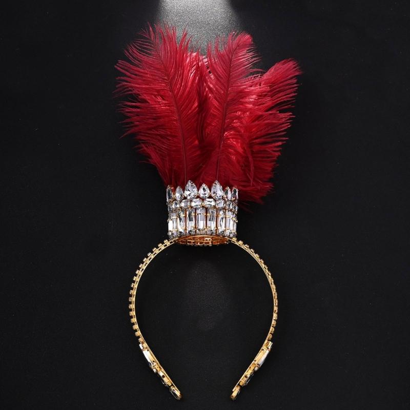 Luxurious Feathered Crown Headband With Rhinestones For Carnivals Parties And Special Occasion Women Costume Props
