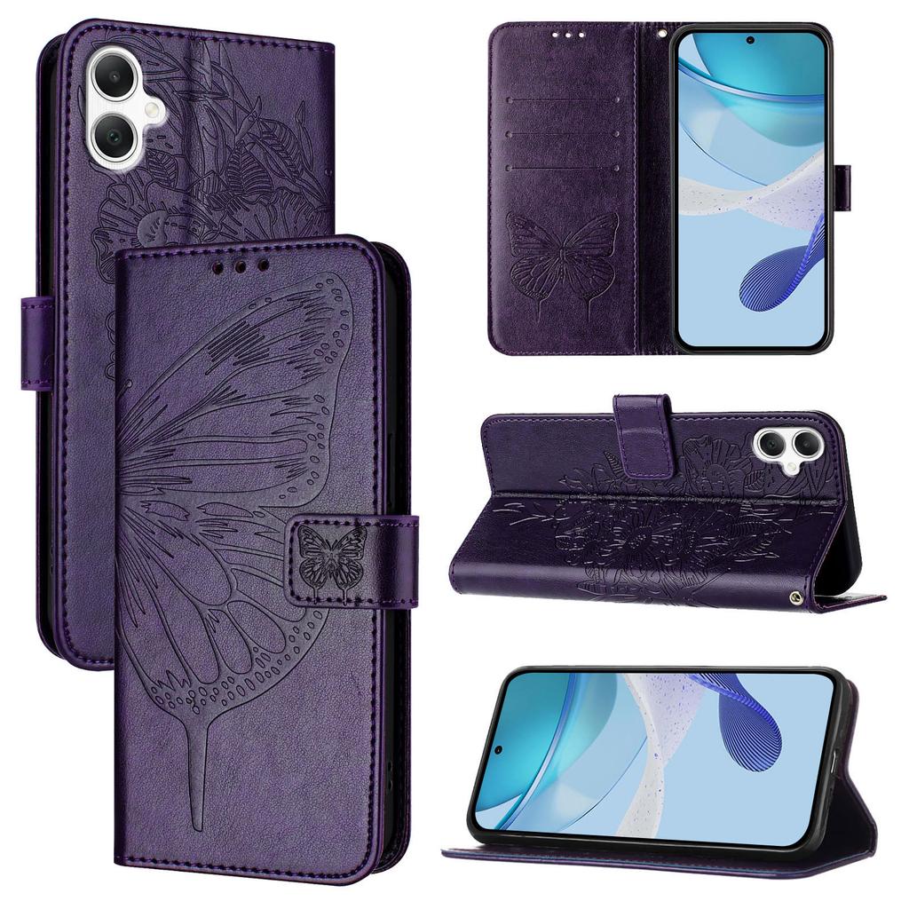 For Samsung Galaxy A06 4G Wallet Case with Wrist Strap Butterfly Imprint Leather Phone Cover