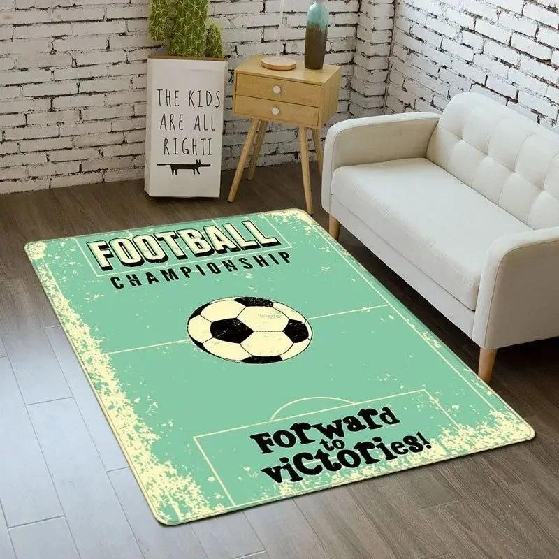 Sporty Football Pitch Floor Mat Non-Slip Washable Carpet for Living Room or Boy's Bedroom Vibrant Rug for Sofa Area Decor