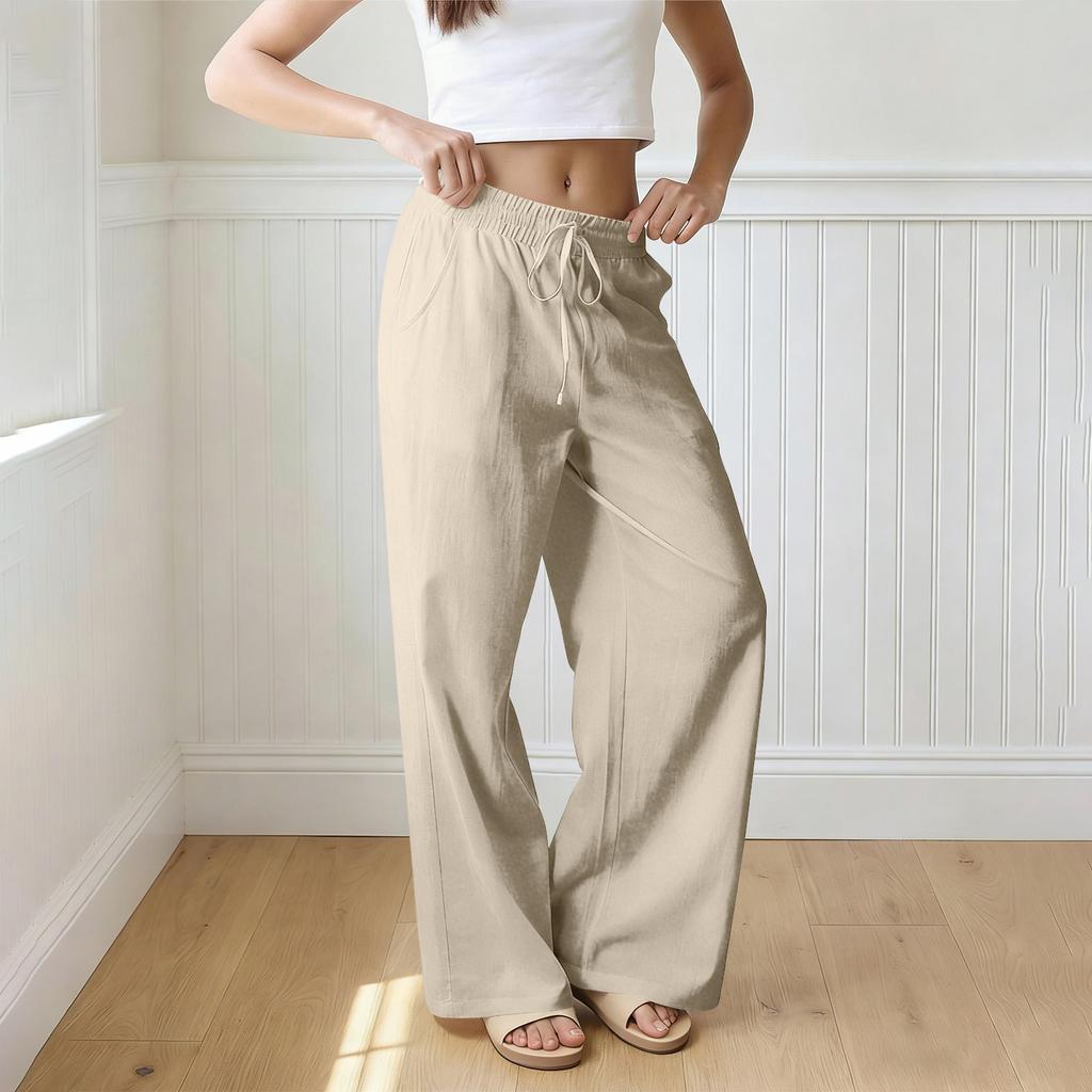 Pantaloni Larghi da Donna a Vestibilità Larga, Pantaloni Casual a Vestibilità Larga, Vita Alta Elastica, Pantaloni Lunghi con Tasche