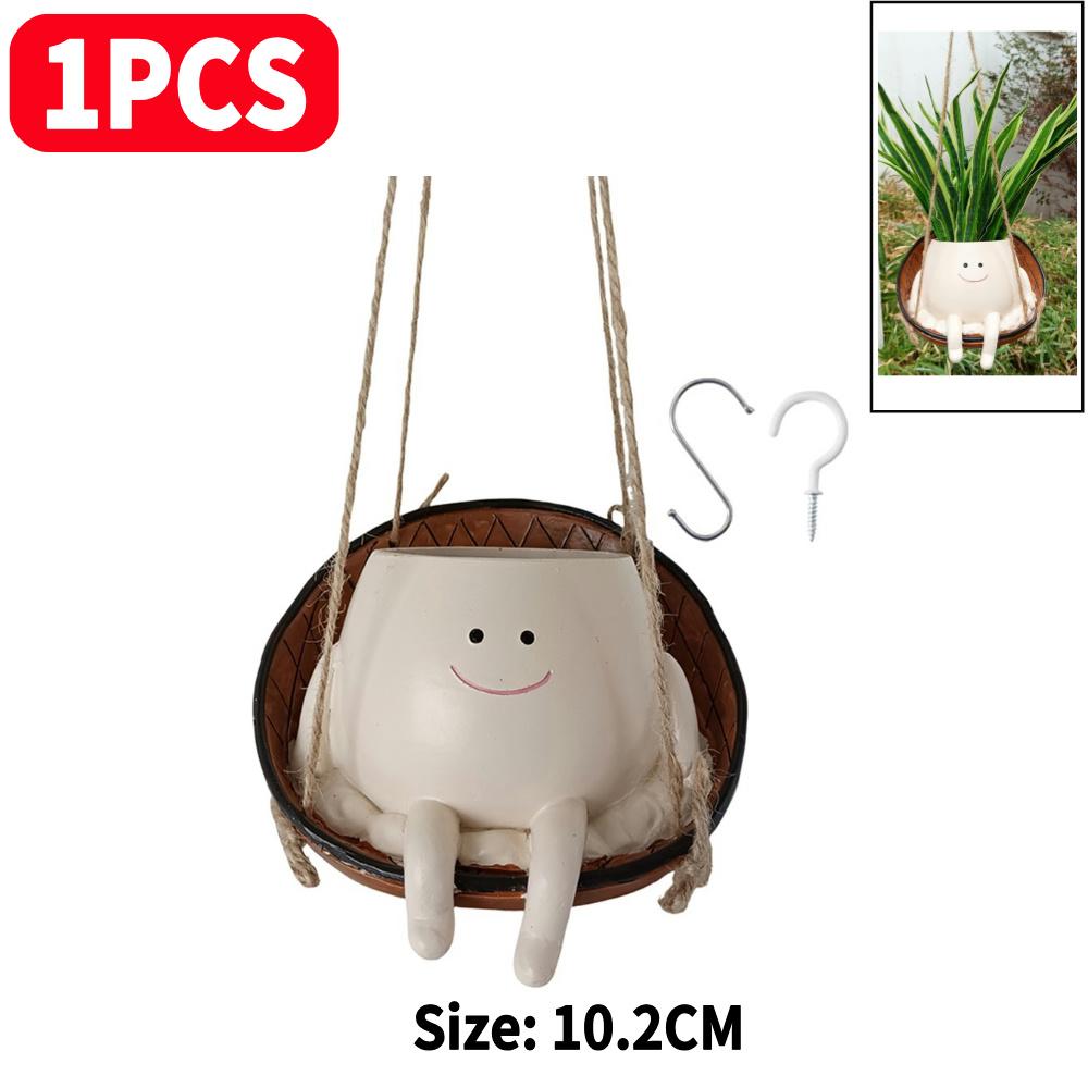 1-2PCS Swing Flower Container Resin Cartoon Flowerpot Creative Wall Hanging Head Planter Multifunctional Garden Patio Supplies