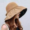 Foldable Vinyl Bucket Hat Face Covering Sun Protection Sun Hat UV Protection Sun Hat Women's Bow Big Eaves Hat