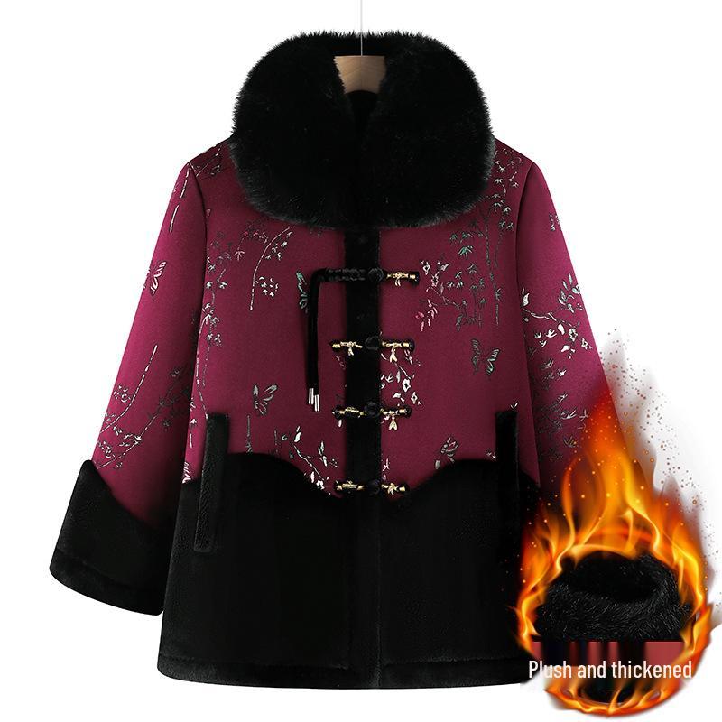 Velvet-Lined Cotton Winter Coat for Elderly Women: Warm, Stylish, Thickened Mother s Jacket 3XL фиолетовый