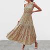 Women's Single Shoulder Bohemian Floral Dress Beach Vacation Hem Long Dress