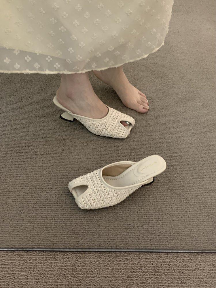 Late Evening Wind High Heel Niche Bohemian Boken Shoes Women's Outer Wear 2025 Summer Vacation Woven Coarse Heel Baotou Sandals