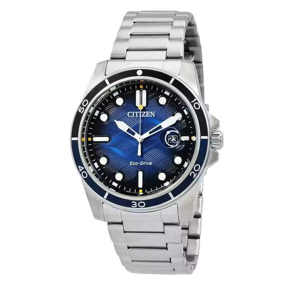 Мужские часы Citizen Marine Eco-Drive AW1810-85L 100M из нержавеющей стали с синим циферблатом синий