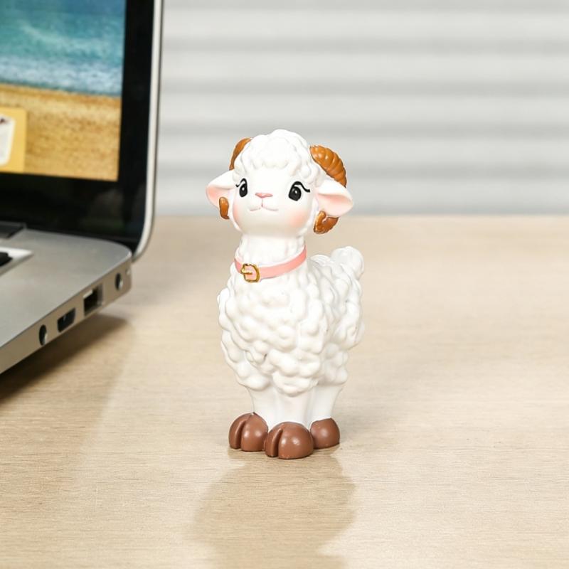 Mini Resin Sheep Figurine Adorable Appearance Delicate Craft Small Desktop Ornament for Home Office Car Decoration