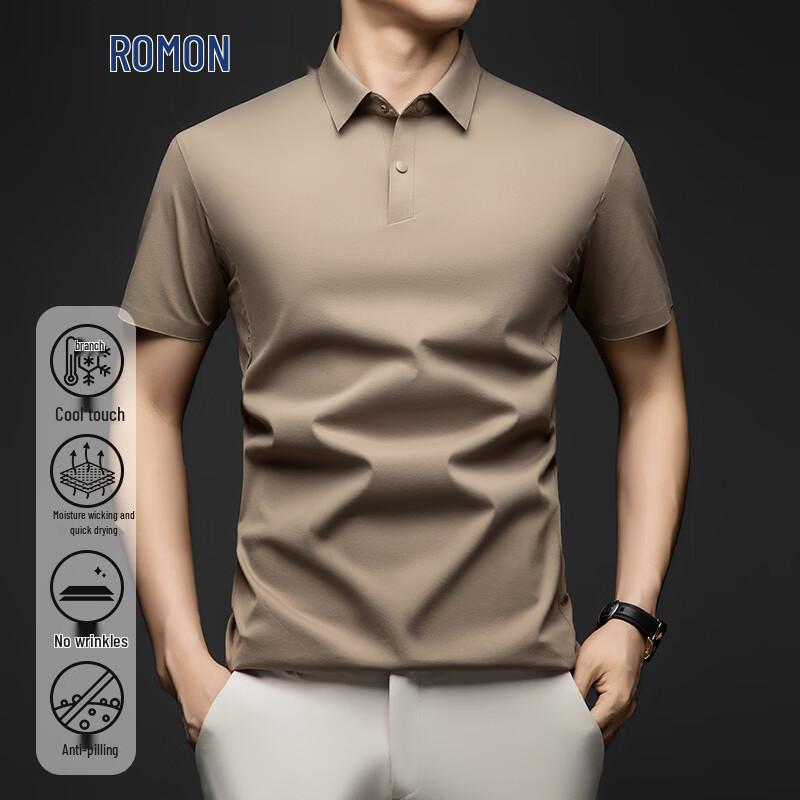 ROMON Men's Short Sleeve Ice Silk Polo Shirt