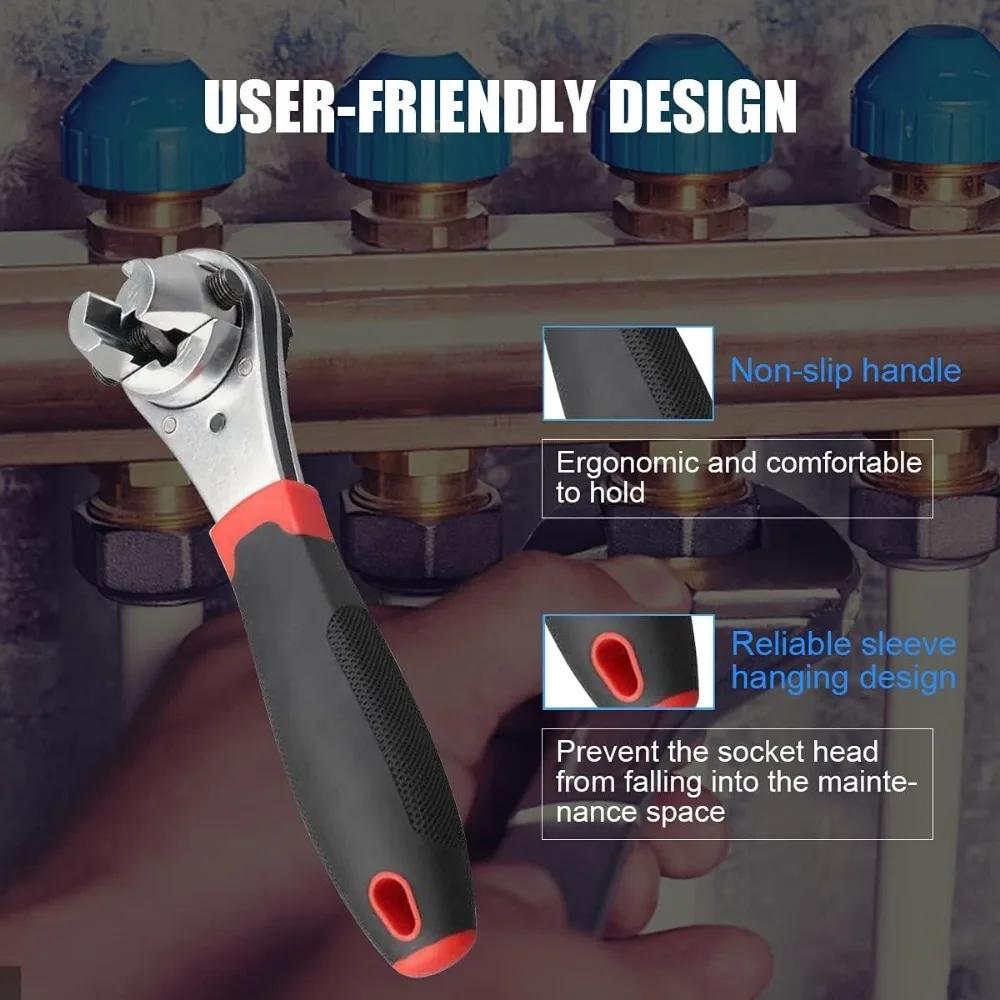 Adjustable Ratchet Wrench Kit for 6-22mm Screw, Portable Adjustable Ratcheting Wrench Set with Non-slip Handle