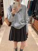 Women's Gray Wool Pleated A-line Mini Skirt with Elastic High Waist and Drawstring - College Style for Autumn and Winter