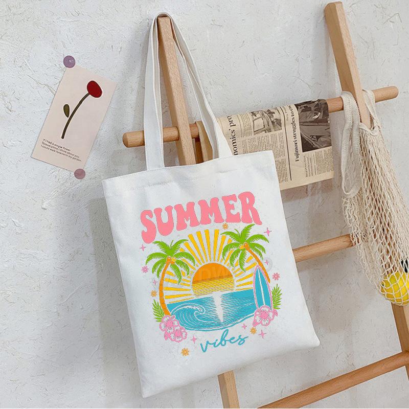 Casual Student Canvas Bag Eco Bag Summer Beach Flowers Printed Large Capacity Shoulder Bag