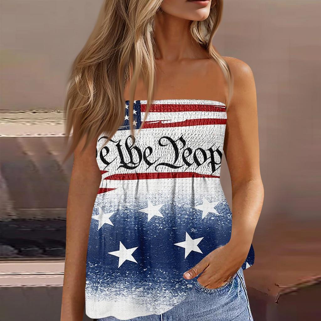 Modisches sexy rückenfreies elastisches Bandeau-Top mit Unabhängigkeitstag-Print für Damen