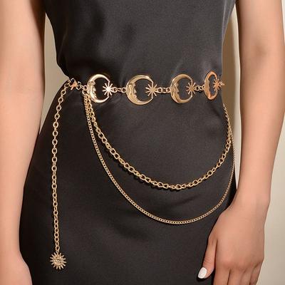 Style Hip Hop Vintage Punk Chaîne de Taille Lune Étoile Ceinture Femme Ceinture Superposée Robe Ceintures