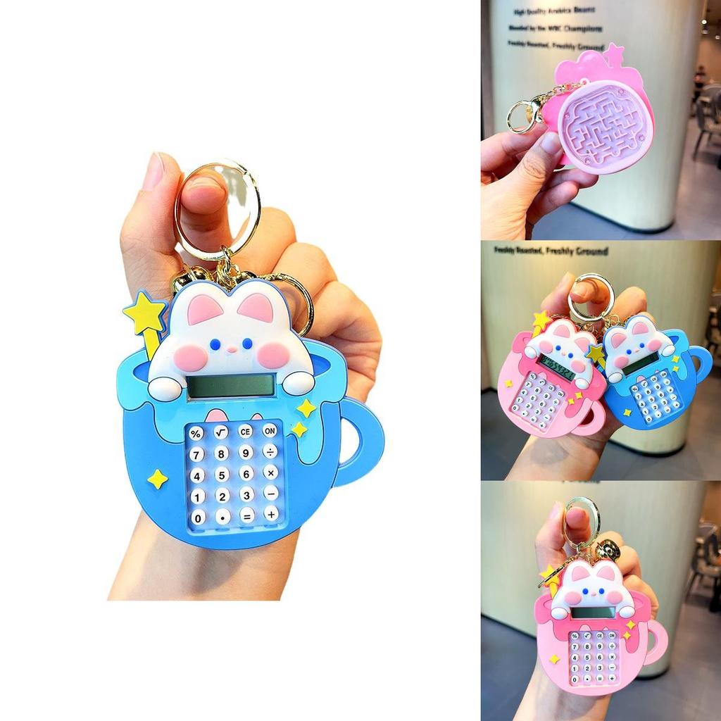 Adorable Bunny Calculator Keychain Soft Rubber Cute Keyring For School Bags And Gifts
