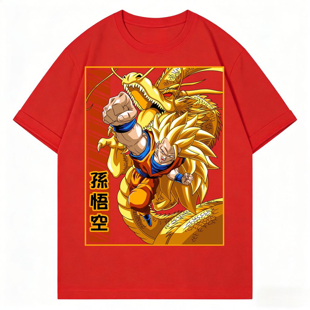 2026 New Dragon Ball Vintage Super Saiyan Goku Golden Shenron Kanji Printed Short Sleeve Tshirt Mens and Womens Tshirt Tops