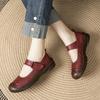 Autumn first layer cowhide medium and old shallow mouth single shoes women's handmade retro style flat bottom beef tendon soft sole mother shoes
