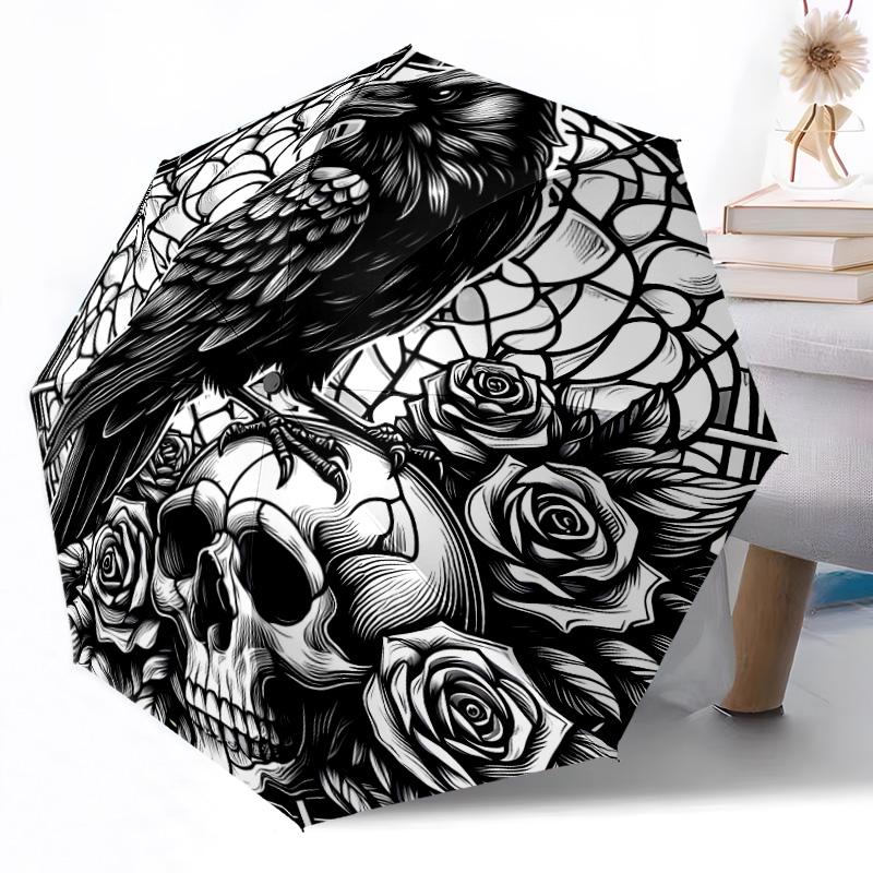 Stained Glass Raven Automatic Umbrella Sturdy 8-Rib Shaft Durable Plastic & Iron for Women/Men Elegant Umbrella Stylish Gift for Women