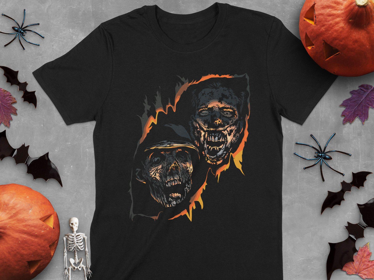 Gothic Zombie Halloween T-Shirt, Occult Horror Dark Art Design, Mythology Themed Graphic Tee, Spooky Skeletons Shirt 3XL
