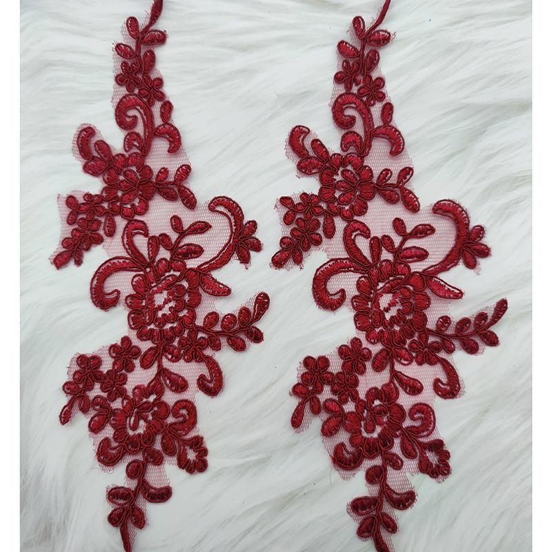 Lace Applique Sew on Patch Fabric 1Pair Embroidery Flower Exquisite Trim Patches Crafts Stickers Bag Gown Decoration Wholesale