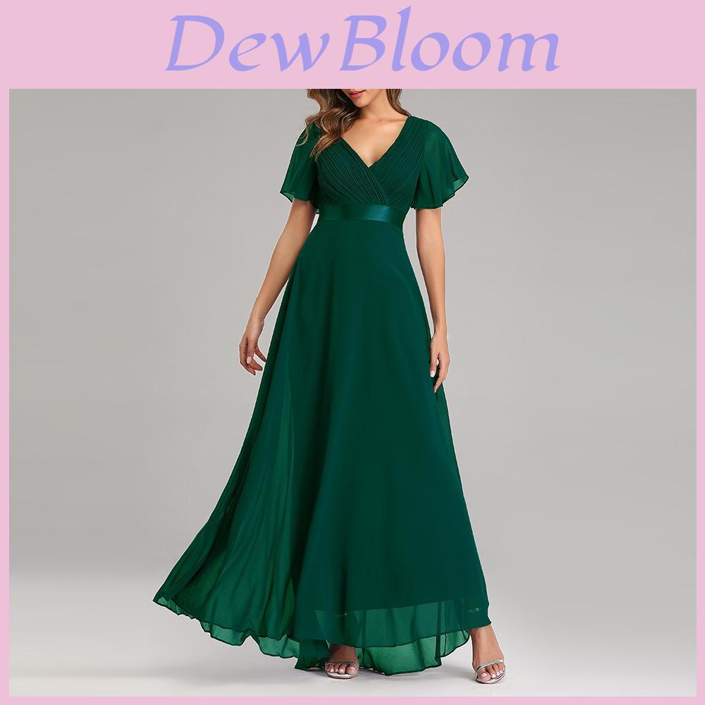 Chiffon Spring Summer Long Dress With Deep V Neck And Ruffle Details For Formal Events