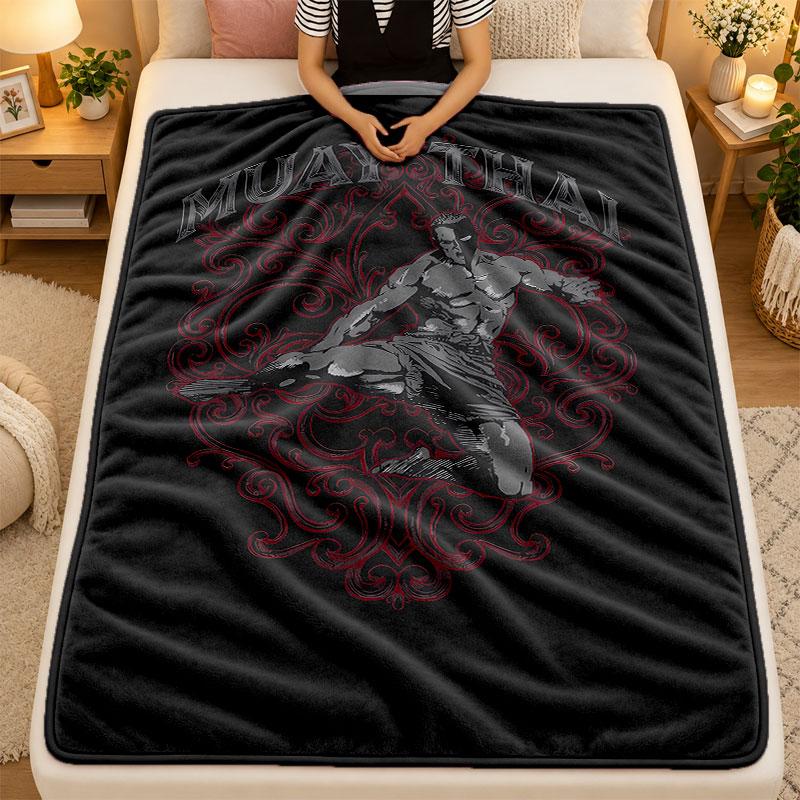 Flannel BlanketMuay Thai Gym Warm Soft Throw Blanket for Indoor Sofa Bed Living Room Use