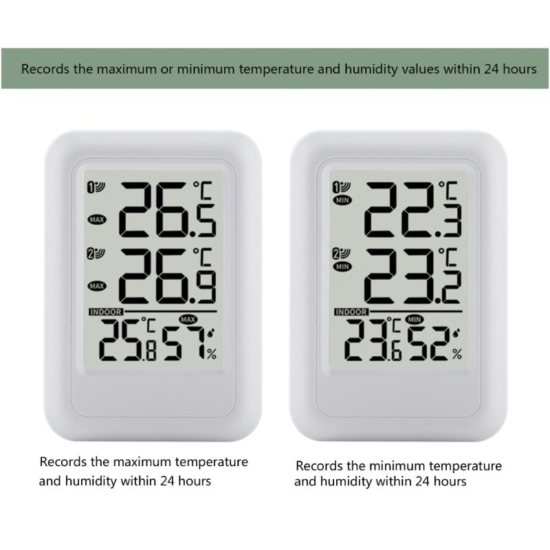 Compact Digital Temperature Humidity Monitor Wall Mountable Wireless Sensor With 24H Data Records And Low Battery Alerts