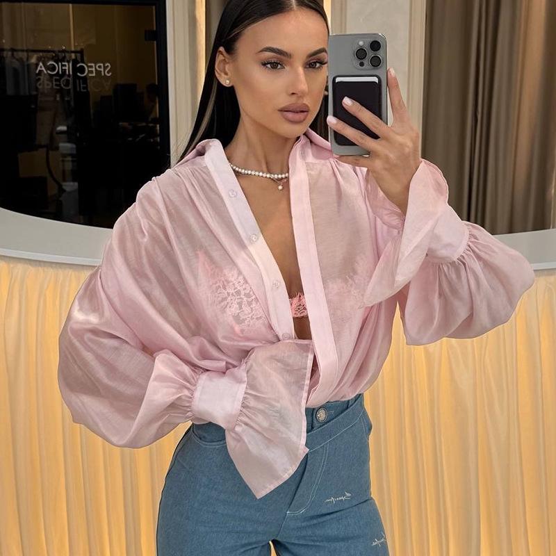 Spring 2025 Women's European and American Loose Lantern Sleeve Top