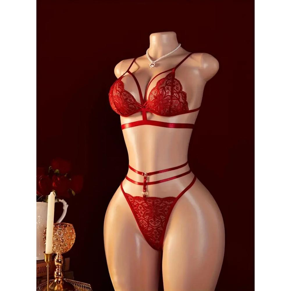 S-XXL Women Sexy Lace Mesh Bra Sheer See Through Design Elastic Straps Lingerie Set