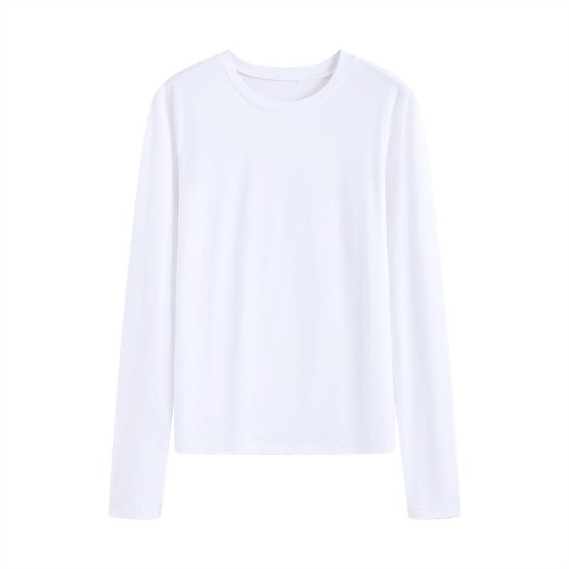 2025 Women's Retro Solid Color Round Neck Base Layer T-Shirt: Autumn/Winter Casual Versatile Top
