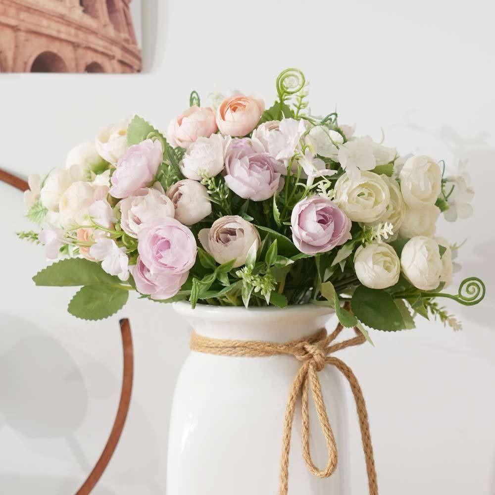 7 Peony Buds Artifiical Flower Branch 30cm Height Flexible Stems Roses Fake Flower with Green Leaves Wedding Bouquet