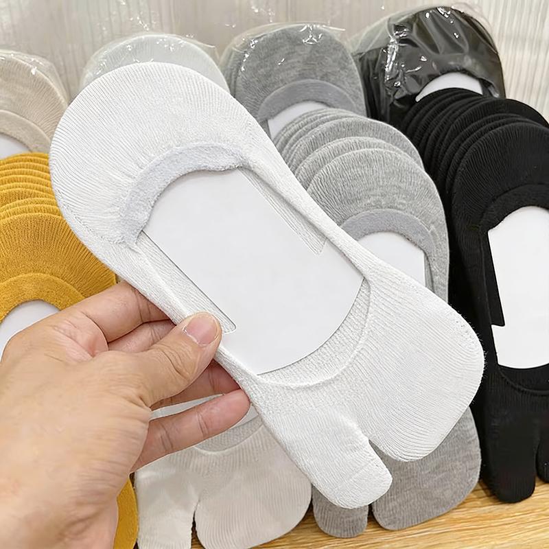 5pairs Two Finger Socks Summer Combed Cotton Couple Tabi Sock Two Toe Socks Women Men Non-slip Invisible Low Cut Boat Socks