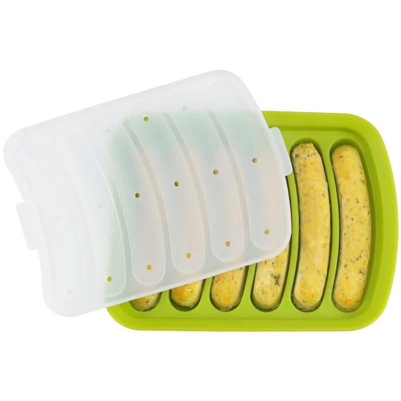 Sausage Maker Mould 6 Grids Silicone DIY Ham Hot Dog Making Moulds With Lid Kitchen Household Sausages Cake Baking Tools Molds
