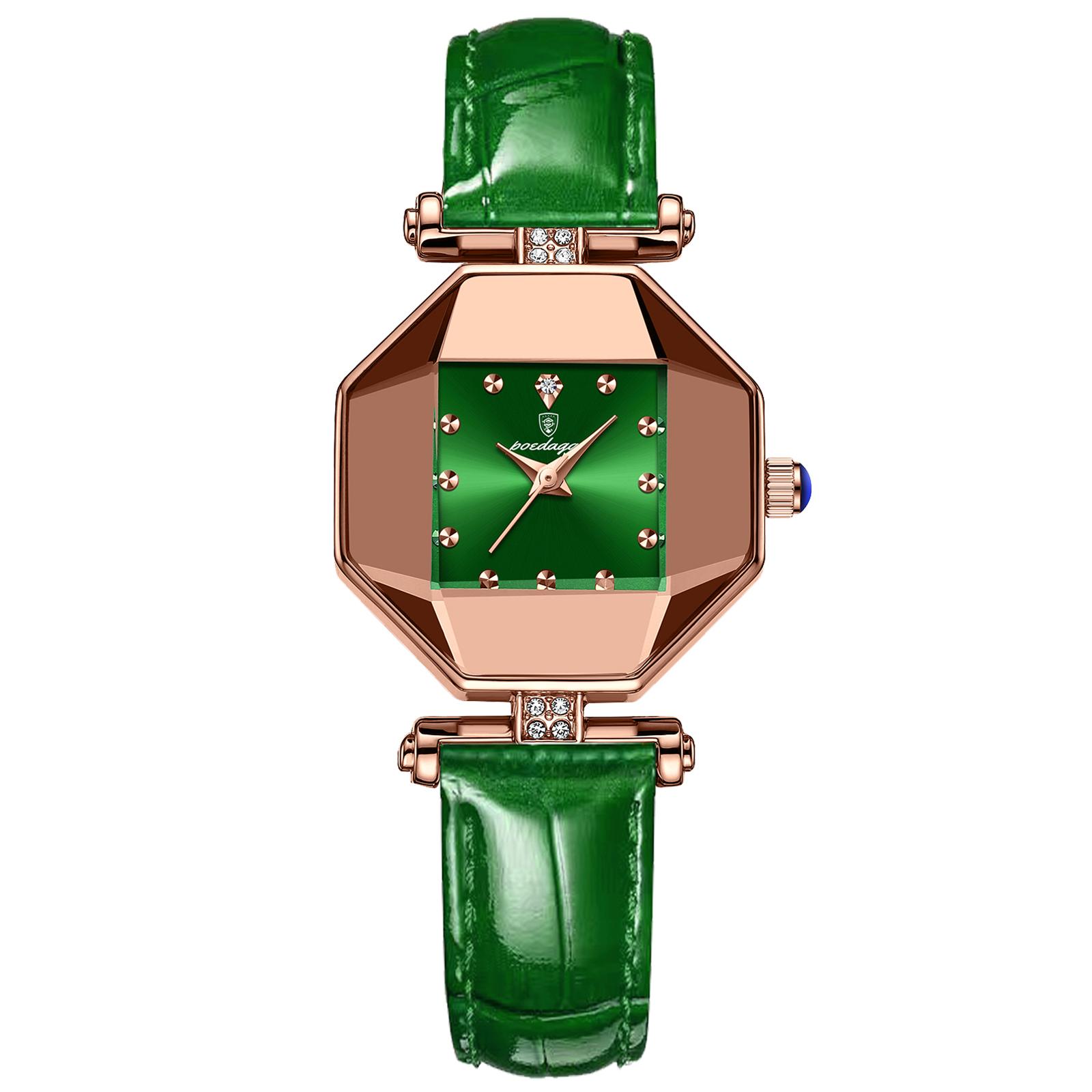 

POEDAGAR Luxury Quartz Watch Elegant Fashion Red Dial Waterproof Ladies Leather Watches Women High Quality зелений