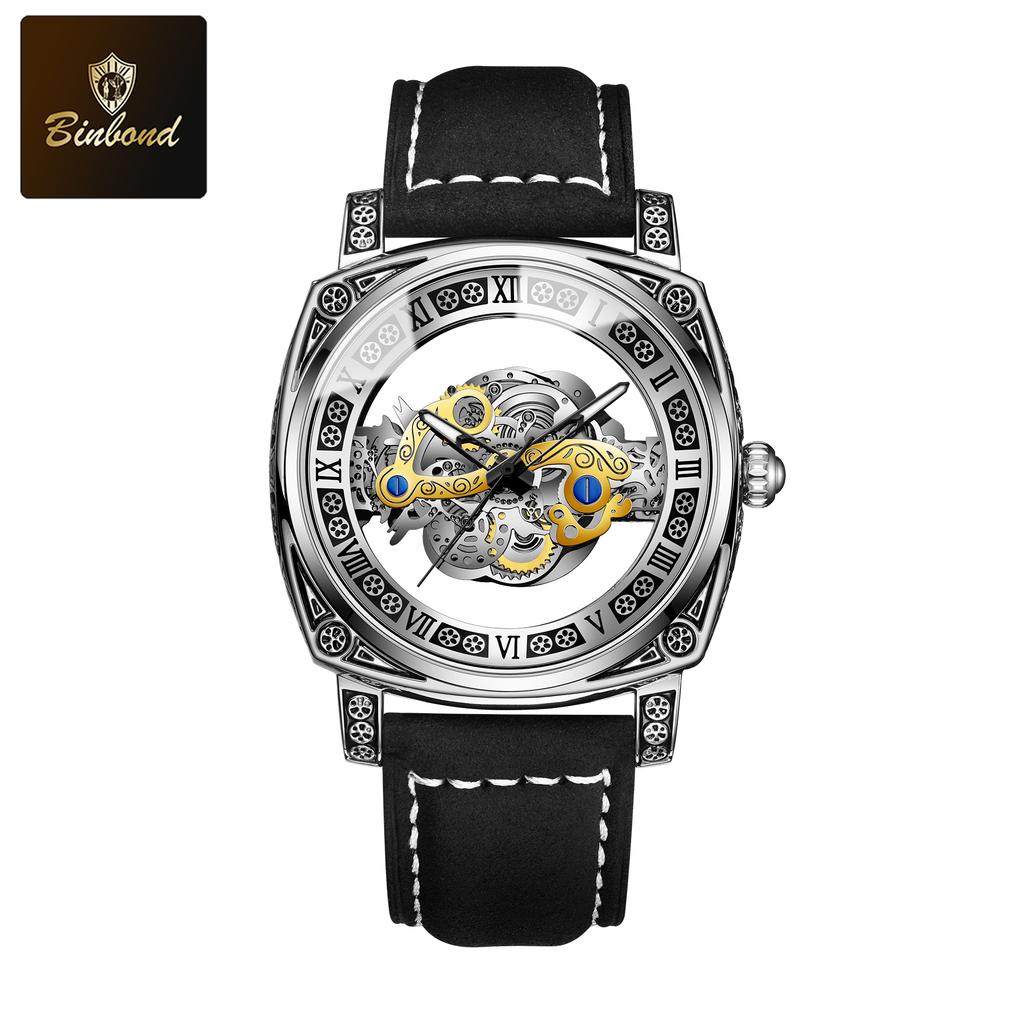 BINBOND Neue Herrenuhren Skelett Hohl Skelett Retro Herrenuhr Top Marke Luxusuhr Herren Armbanduhr Quarz