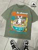 A Cat With A Bowl Of Noodles Printed Washed TShirt Men Comfortable  Cotton Soft Tee Casual Loose Unisex Retro Clothing