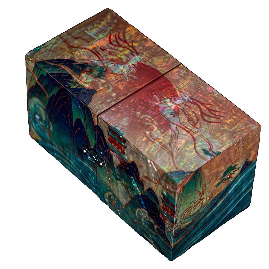 Mother of Pearl Jewelry Box Vintage Lacquered Wooden Makeup Case Chinese Wedding Dowry Gift