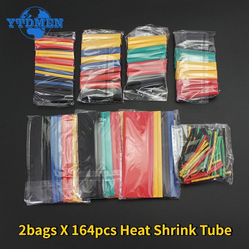 2bags 164pcs Heat-shrink Tubing Thermoresistant Tube Heat Shrink Wrapping Kit Electrical Connection Wire Cable Insulation Sleeve