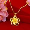 Gold-Plated Sunflower Pendant Necklace with Double Water Wave Chain