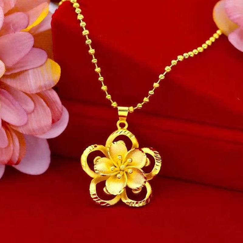 

Gold-Plated Sunflower Pendant Necklace with Double Water Wave Chain