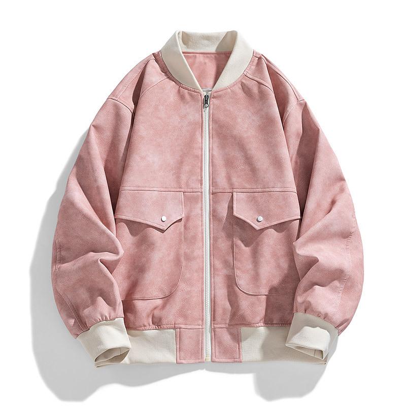 Autumn New Hong Kong Style PU Leather Jacket Men's Loose Large Size Fat Man On Clothes Solid Color Casual Couple Coat