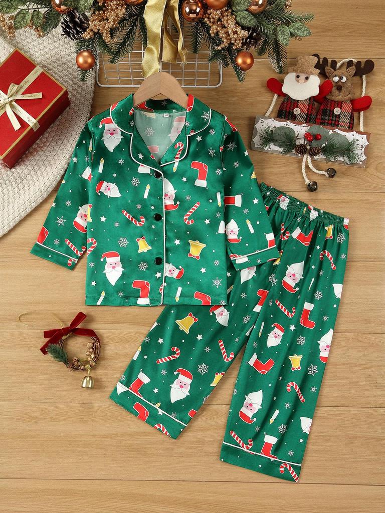 Through 1615 Autumn Flame-Retardant Christmas Pajamas Set for Kids - Festive Print Sleepwear