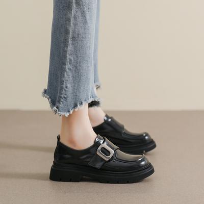 Weiwei Girl 805-9 Maillard Platform Loafers Women's Retro Black Small Leather Shoes British Style Soft-soled Single Shoes