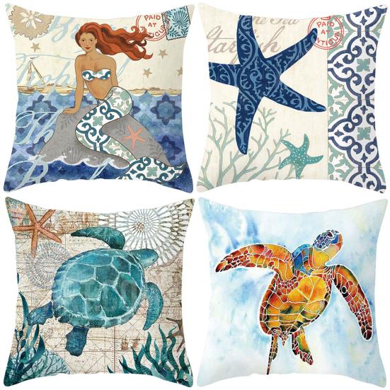 Ocean Starfish Mermaids Sea Turtle Soft Cushion Cover Pillow Case Home Decor