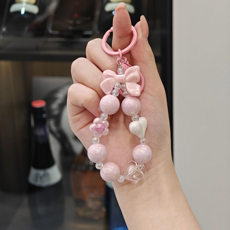Colorful Beaded Bow Heart Keychain Pendant