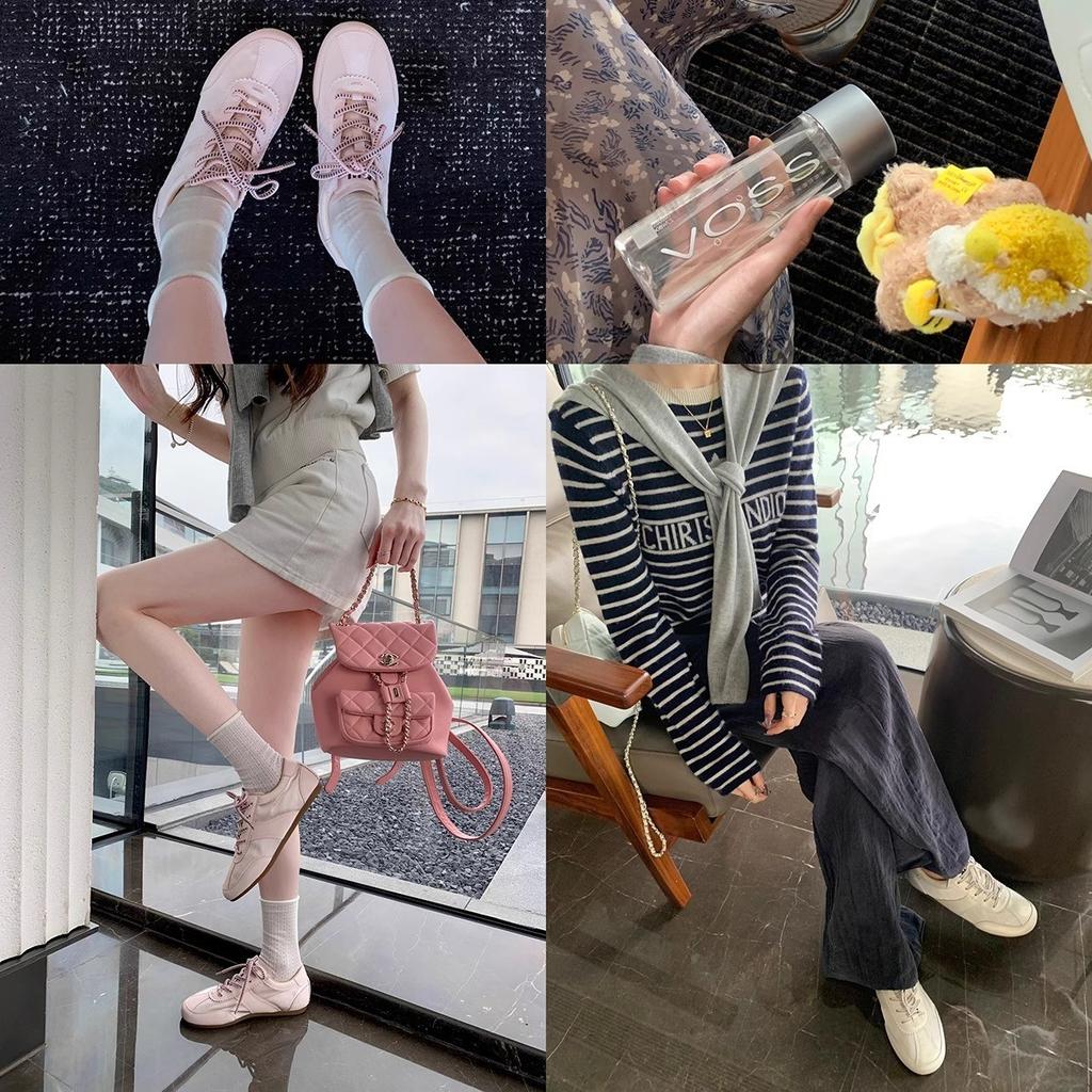 Cowhide Version Grape Mother Same Contrasting Shoelaces Soft Sole Soft Surface Versatile Round Head White Shoes Sports and Leisure Shoes Women's