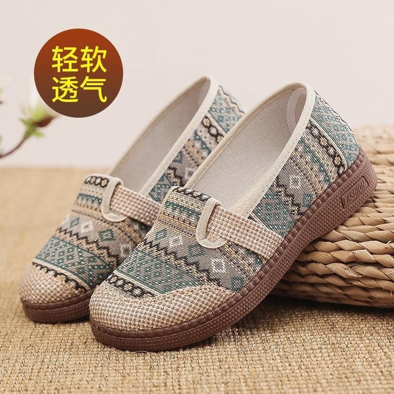Summer Old Beijing Cloth Shoes Women's Breathable Ethnic Wind Shallow Mouth Fisherman Shoes Soft Sole Non-slip One Pedal Comfortable Mother Shoes