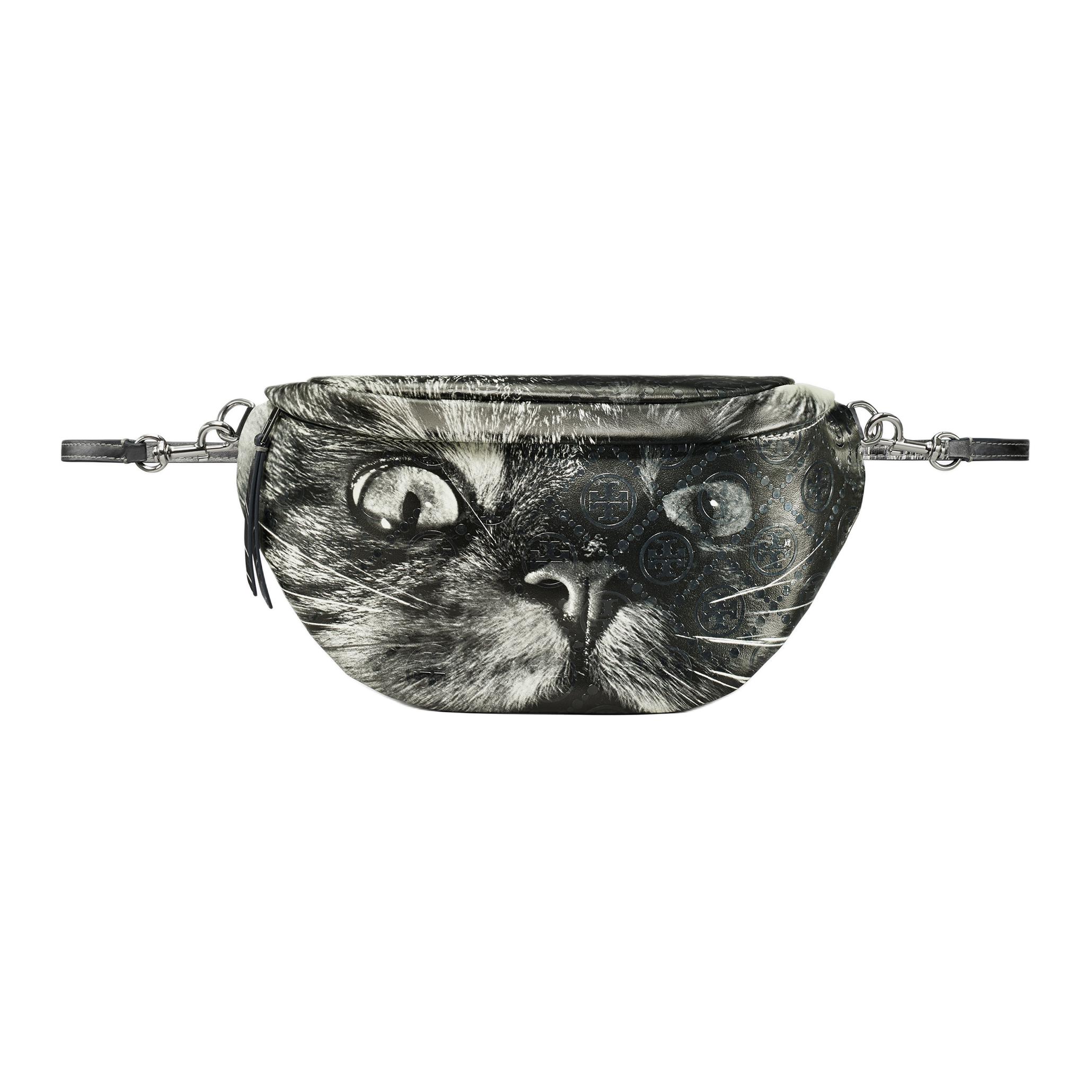 

Tory Burch T Monogram Cat Print Zippered Napa Leather Waist Bag Women waist bag Gray 166226-020 Basic Set (Bag+Dust Bag)