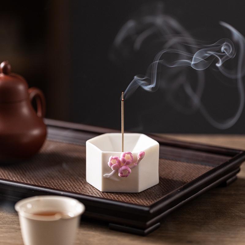 Handcrafted White Porcelain Plum Blossom Incense Holder for Home Decor